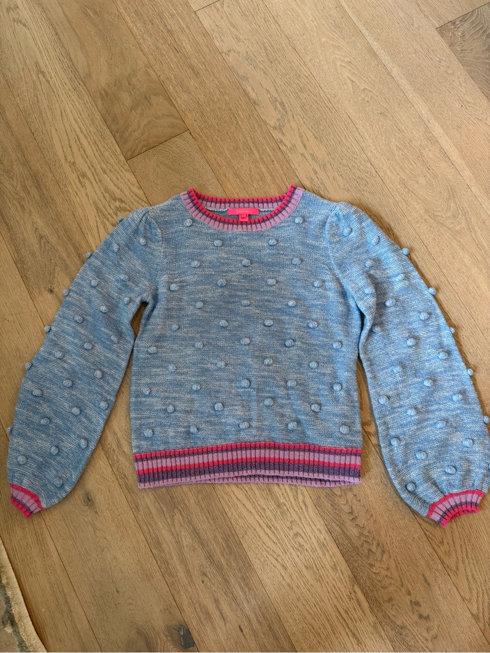 Lilly Pulitzer Sky Blue Bubble-Knit Sweater with Pink Trim